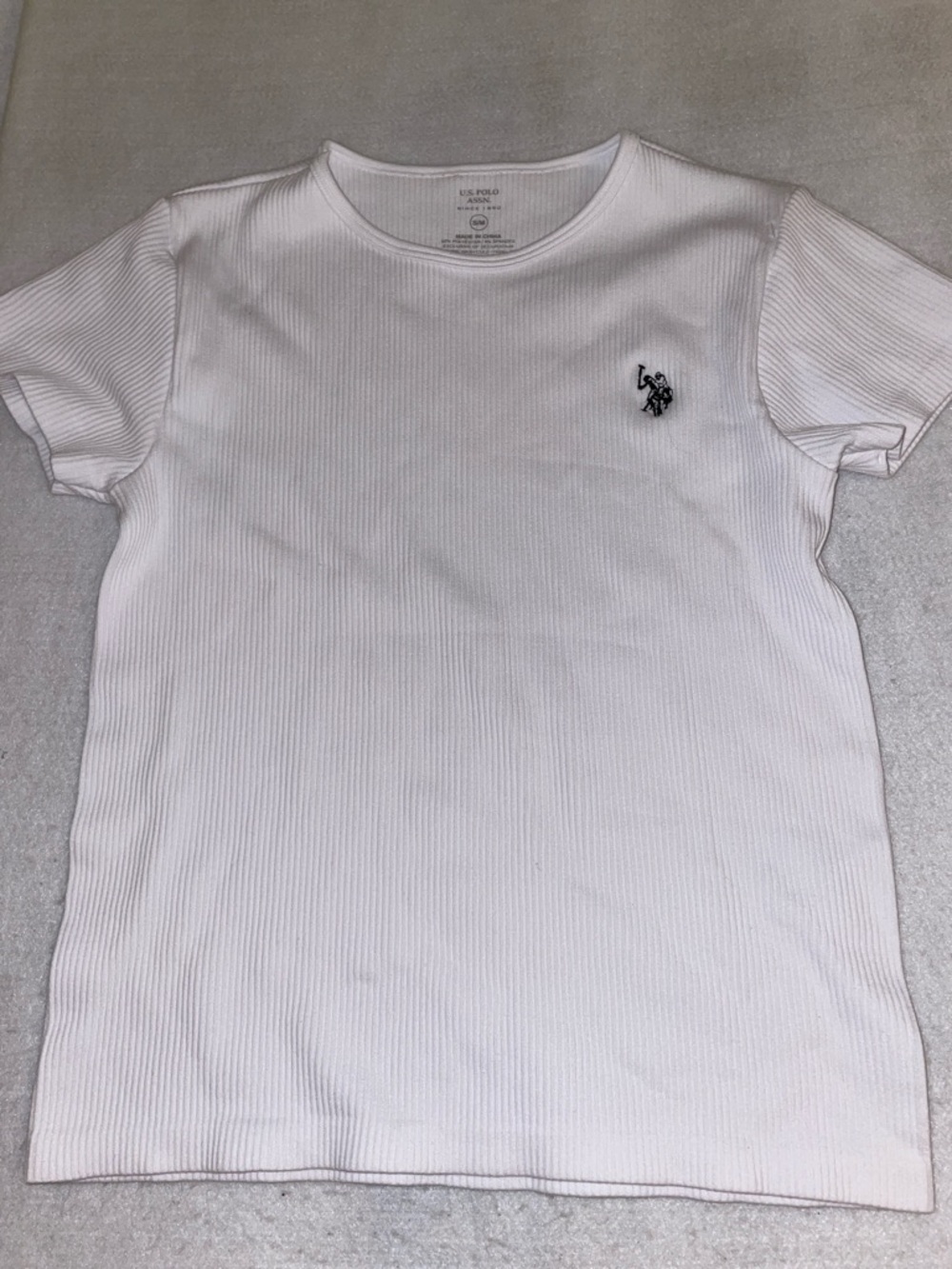 U.S. Polo Assn. White Ribbed Crew Neck Tee with Black Logo